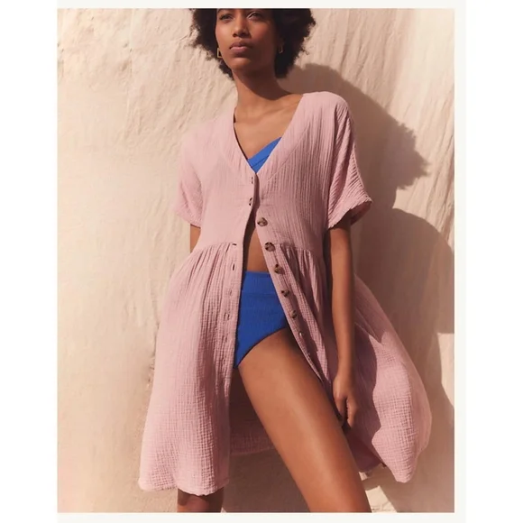 madewell lightspun mini dress Madewell Lightspun Ruffle Sleeve Pullover Mini Dress In Dot Toss Size XS